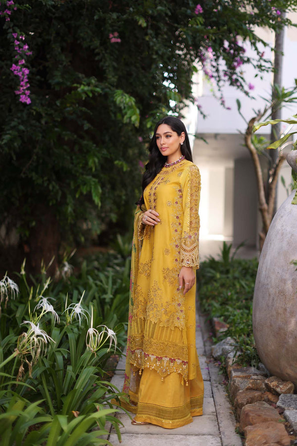 Noor by Saadia Asad | Luxury Chikankari Lawn24 | D8-B Mustard - House Of Anaya