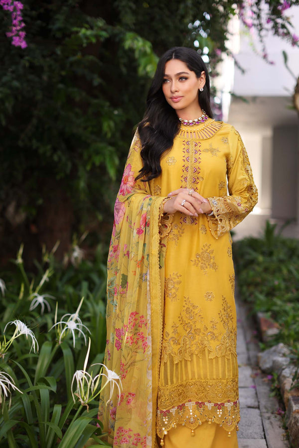 Noor by Saadia Asad | Luxury Chikankari Lawn24 | D8-B Mustard - House Of Anaya