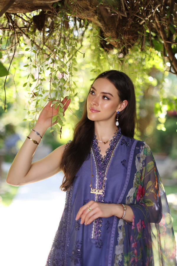 Noor by Saadia Asad | Luxury Chikankari Lawn24 | D8-A Purple - House Of Anaya