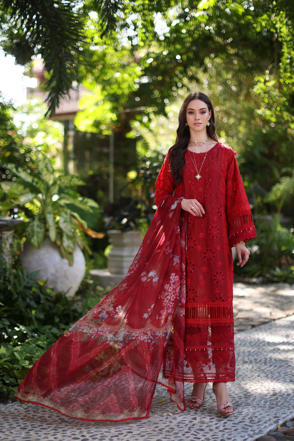 Noor by Saadia Asad | Luxury Chikankari Lawn24 | D2-B Red - House Of Anaya