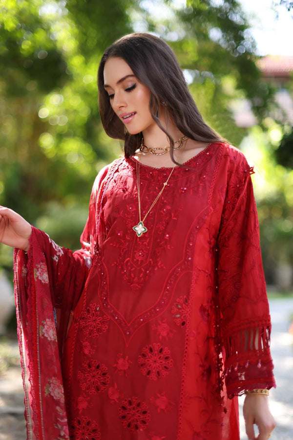 Noor by Saadia Asad | Luxury Chikankari Lawn24 | D2-B Red - House Of Anaya