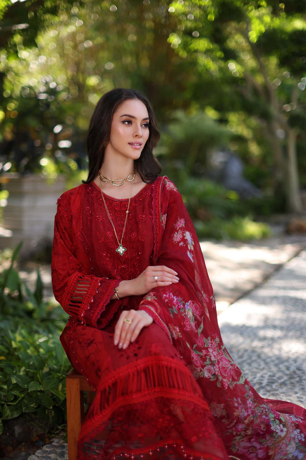 Noor by Saadia Asad | Luxury Chikankari Lawn24 | D2-B Red - House Of Anaya