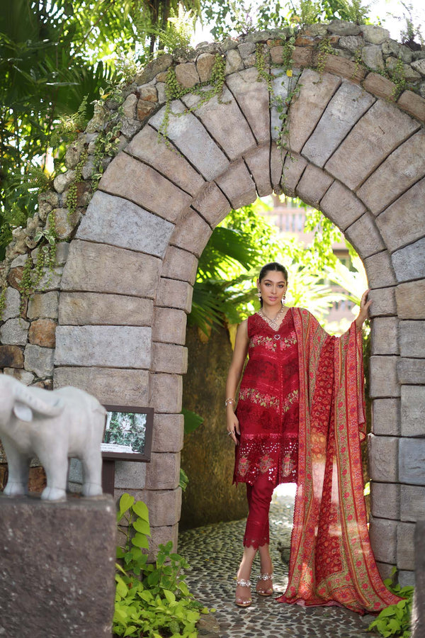 Noor by Saadia Asad | Luxury Chikankari Lawn24 | D12-A Red Chevron - House Of Anaya