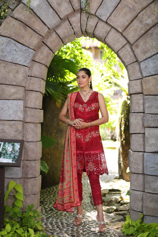 Noor by Saadia Asad | Luxury Chikankari Lawn24 | D12-A Red Chevron - House Of Anaya