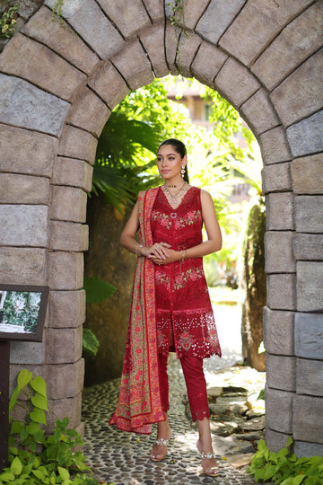 Noor by Saadia Asad | Luxury Chikankari Lawn24 | D12-A Red Chevron - House Of Anaya