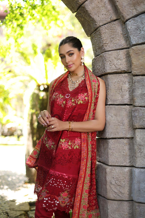 Noor by Saadia Asad | Luxury Chikankari Lawn24 | D12-A Red Chevron - House Of Anaya
