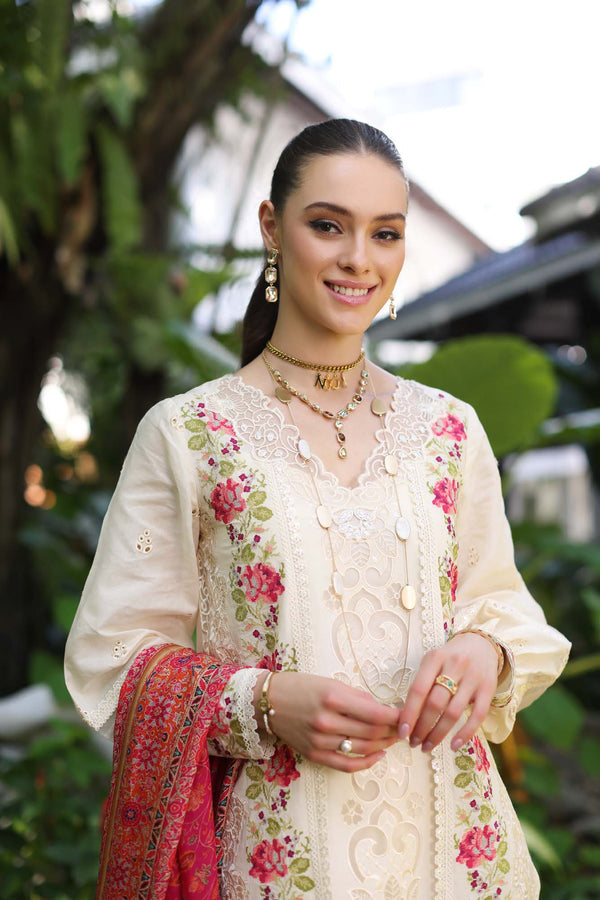 Noor by Saadia Asad | Luxury Chikankari Lawn24 | D12-B Cream Laser - House Of Anaya