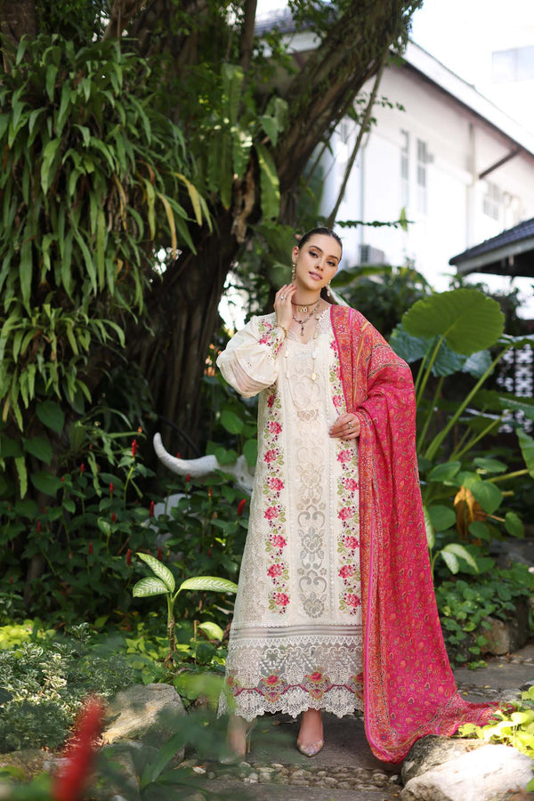 Noor by Saadia Asad | Luxury Chikankari Lawn24 | D12-B Cream Laser - House Of Anaya