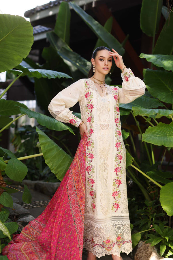 Noor by Saadia Asad | Luxury Chikankari Lawn24 | D12-B Cream Laser - House Of Anaya