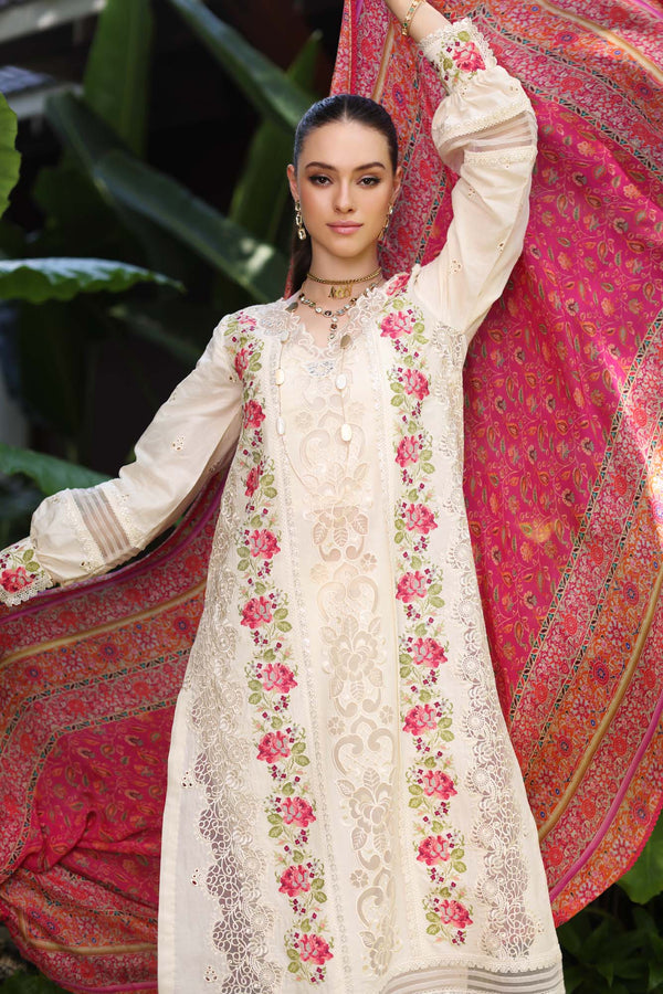 Noor by Saadia Asad | Luxury Chikankari Lawn24 | D12-B Cream Laser - House Of Anaya