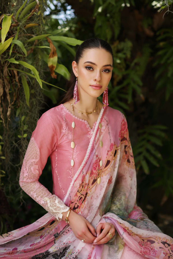 Noor by Saadia Asad | Luxury Chikankari Lawn24 | D1-A Pink Ombre - House Of Anaya