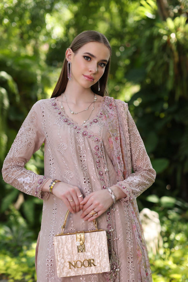 Noor by Saadia Asad | Luxury Chikankari Lawn24 | D3-A Mink Schifli - House Of Anaya