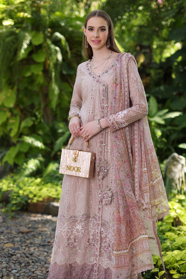 Noor by Saadia Asad | Luxury Chikankari Lawn24 | D3-A Mink Schifli - House Of Anaya
