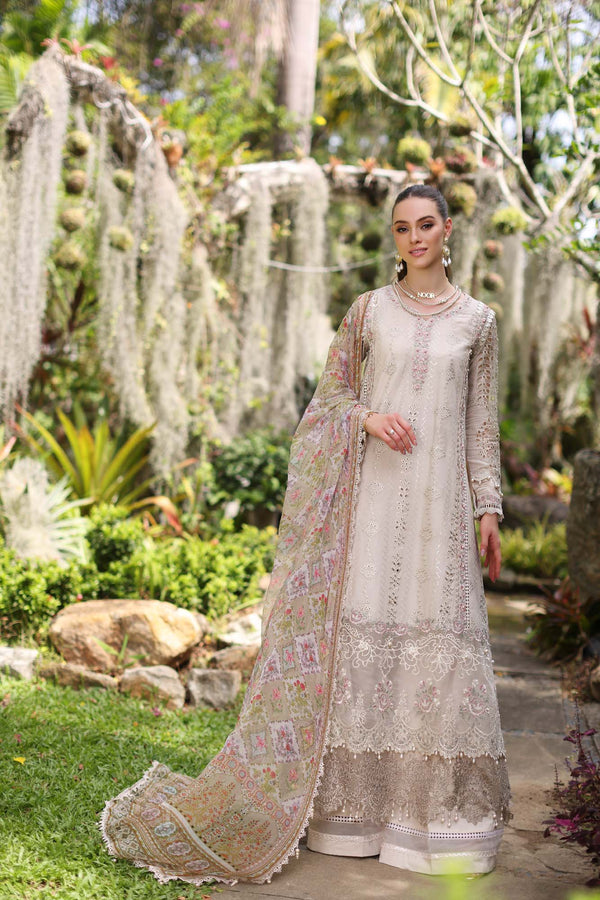 Noor by Saadia Asad | Luxury Chikankari Lawn24 | D3-B Beige Schifli - House Of Anaya