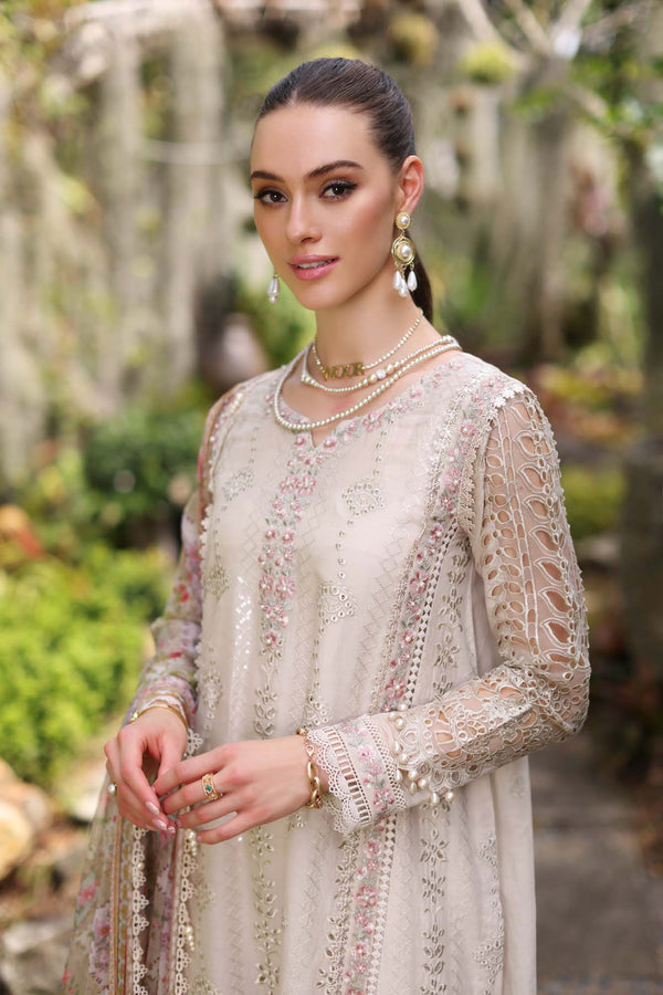 Noor by Saadia Asad | Luxury Chikankari Lawn24 | D3-B Beige Schifli - House Of Anaya