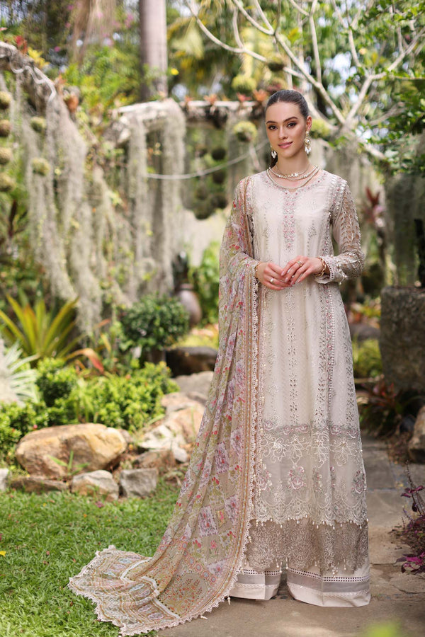 Noor by Saadia Asad | Luxury Chikankari Lawn24 | D3-B Beige Schifli - House Of Anaya
