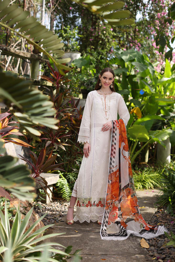 Noor by Saadia Asad | Luxury Chikankari Lawn24 | D6-B White Laser - House Of Anaya