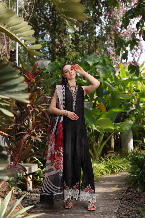 Noor by Saadia Asad | Luxury Chikankari Lawn24 | D6-A Black Laser - House Of Anaya