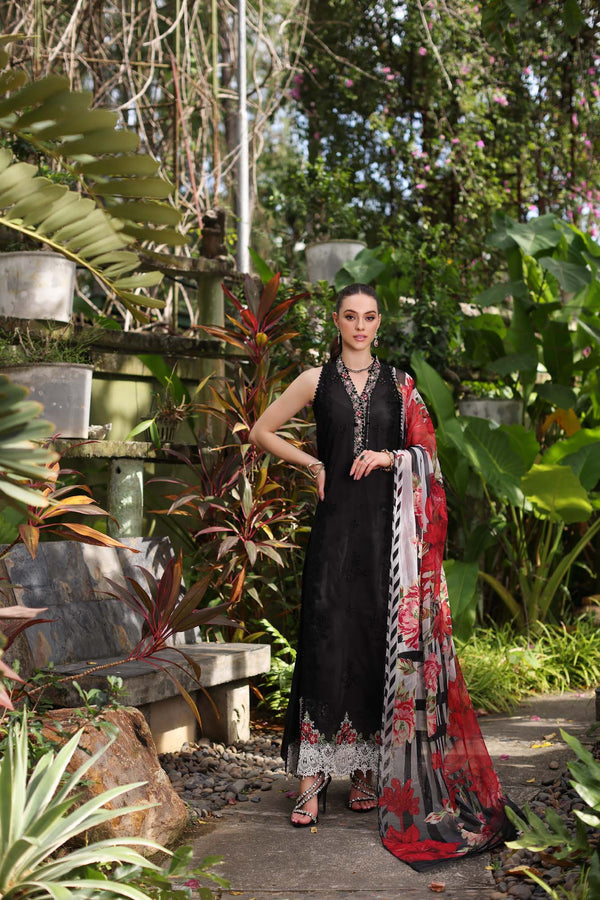 Noor by Saadia Asad | Luxury Chikankari Lawn24 | D6-A Black Laser - House Of Anaya