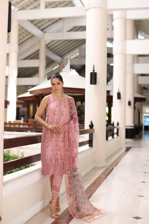 Noor by Saadia Asad | Luxury Chikankari Lawn24 | D4-B Pink Laser - House Of Anaya