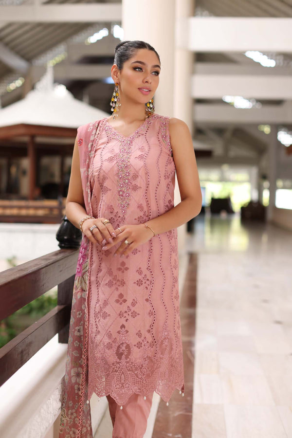 Noor by Saadia Asad | Luxury Chikankari Lawn24 | D4-B Pink Laser - House Of Anaya