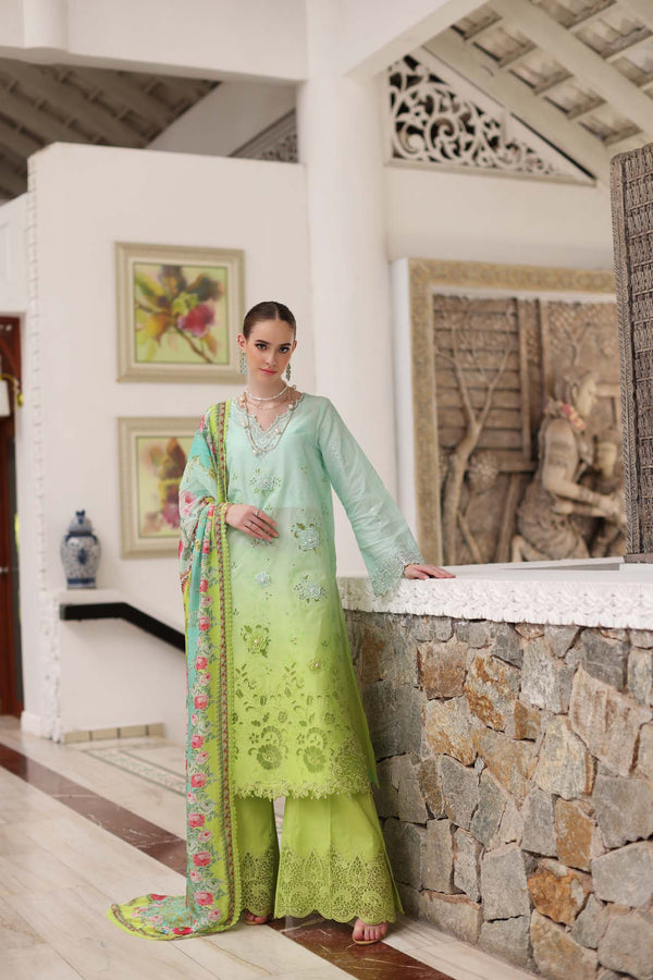 Noor by Saadia Asad | Luxury Chikankari Lawn24 | D5-A Aqua Ombre - House Of Anaya