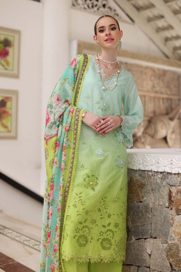 Noor by Saadia Asad | Luxury Chikankari Lawn24 | D5-A Aqua Ombre - House Of Anaya