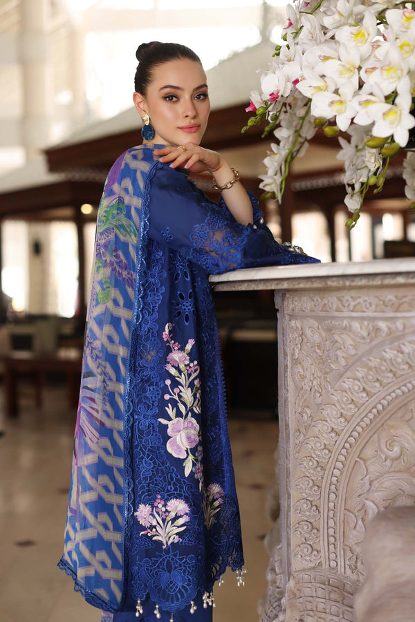 Noor by Saadia Asad | Luxury Chikankari Lawn24 | D10-B Blue Electric - House Of Anaya