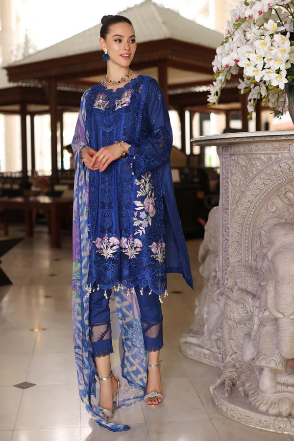 Noor by Saadia Asad | Luxury Chikankari Lawn24 | D10-B Blue Electric - House Of Anaya