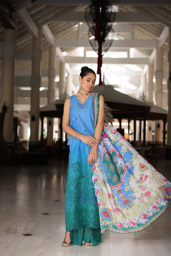 Noor by Saadia Asad | Luxury Chikankari Lawn24 | D5-B Blue Ombre - House Of Anaya