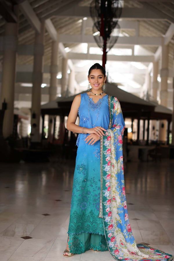 Noor by Saadia Asad | Luxury Chikankari Lawn24 | D5-B Blue Ombre - House Of Anaya
