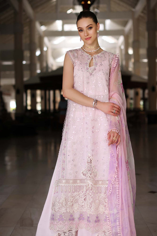 Noor by Saadia Asad | Luxury Chikankari Lawn24 | D11-A Pink Schifli - House Of Anaya
