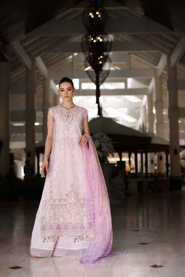 Noor by Saadia Asad | Luxury Chikankari Lawn24 | D11-A Pink Schifli - House Of Anaya