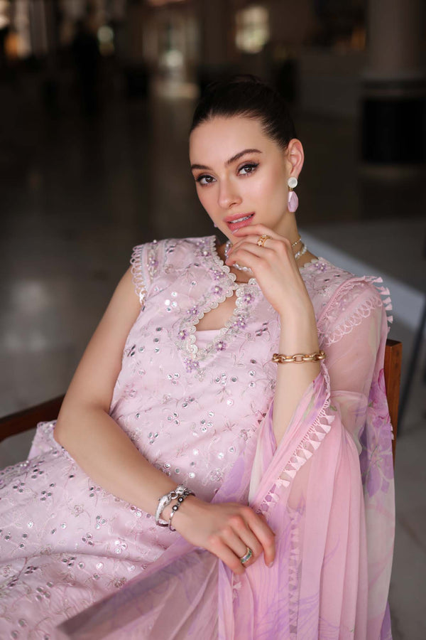 Noor by Saadia Asad | Luxury Chikankari Lawn24 | D11-A Pink Schifli - House Of Anaya