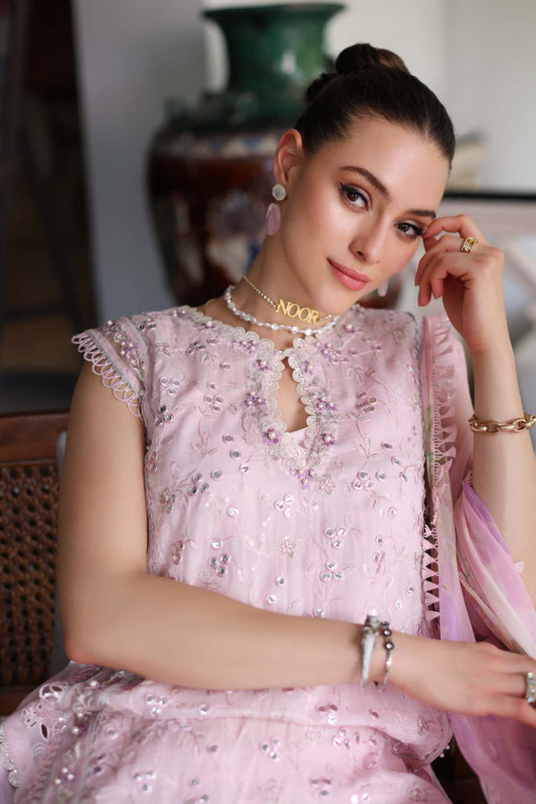 Noor by Saadia Asad | Luxury Chikankari Lawn24 | D11-A Pink Schifli - House Of Anaya