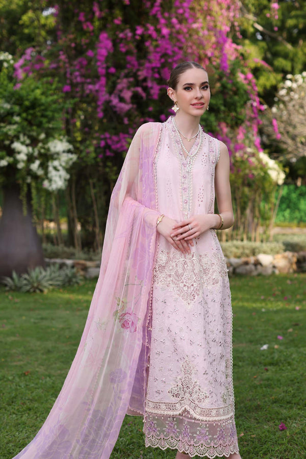 Noor by Saadia Asad | Luxury Chikankari Lawn24 | D11-A Pink Schifli - House Of Anaya