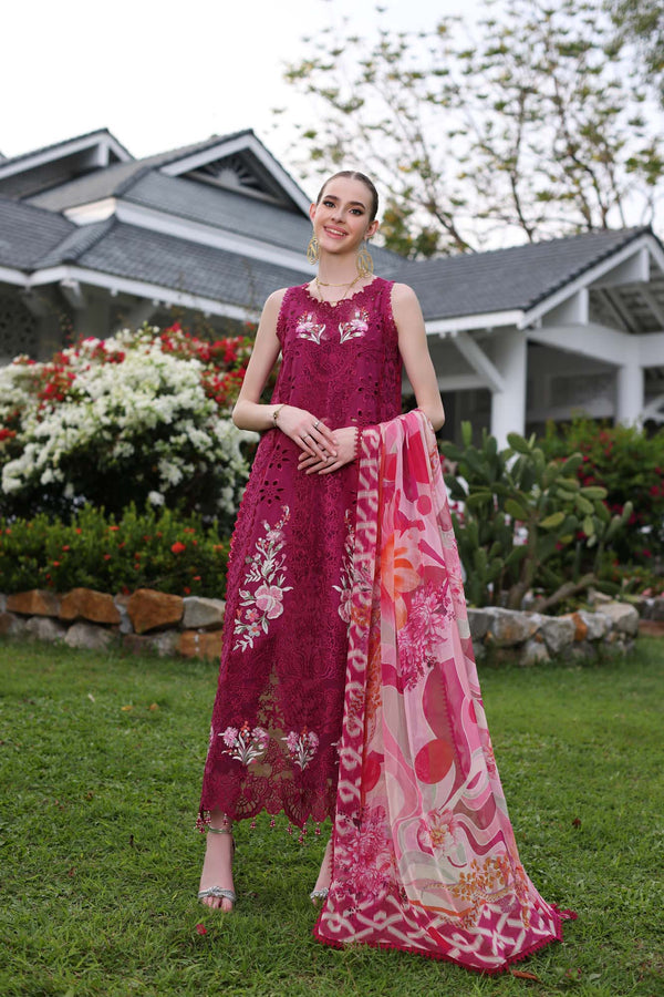 Noor by Saadia Asad | Luxury Chikankari Lawn24 | D10-A FUCHIA - House Of Anaya