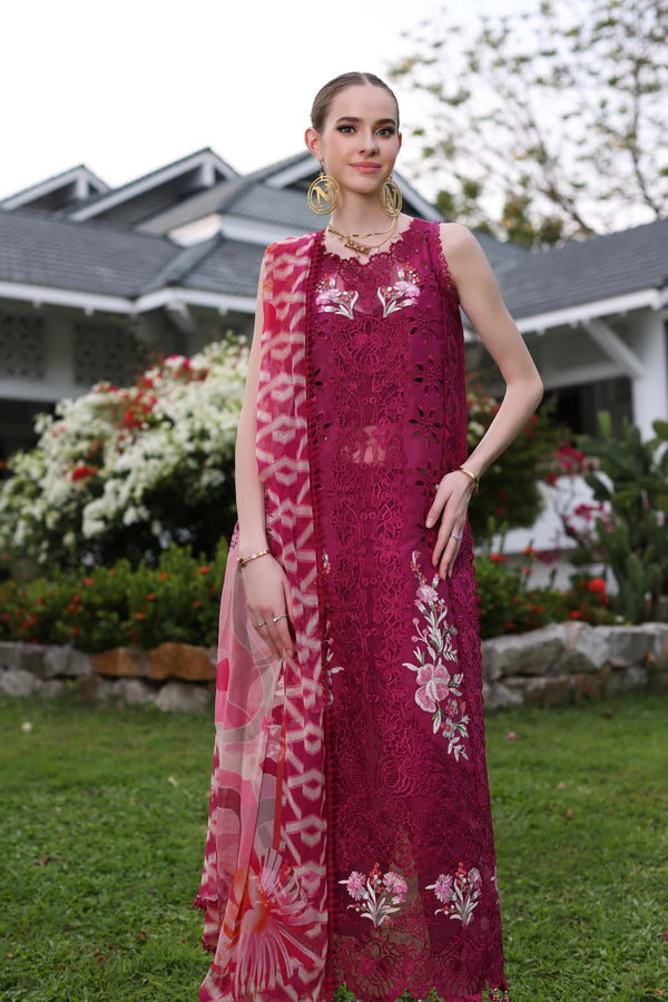 Noor by Saadia Asad | Luxury Chikankari Lawn24 | D10-A FUCHIA - House Of Anaya