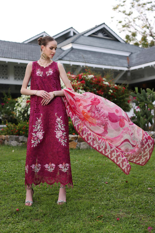 Noor by Saadia Asad | Luxury Chikankari Lawn24 | D10-A FUCHIA - House Of Anaya