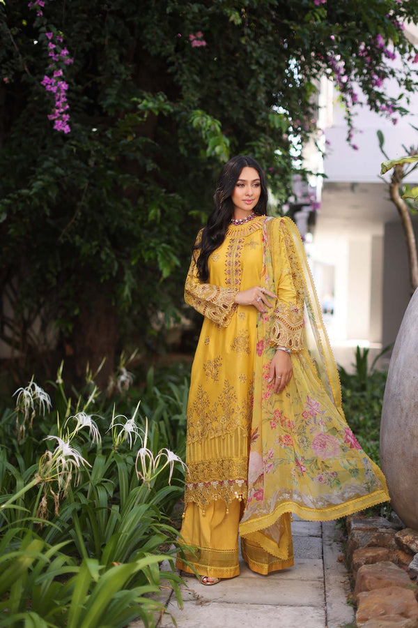 Noor by Saadia Asad | Luxury Chikankari Lawn24 | D8-B Mustard - House Of Anaya