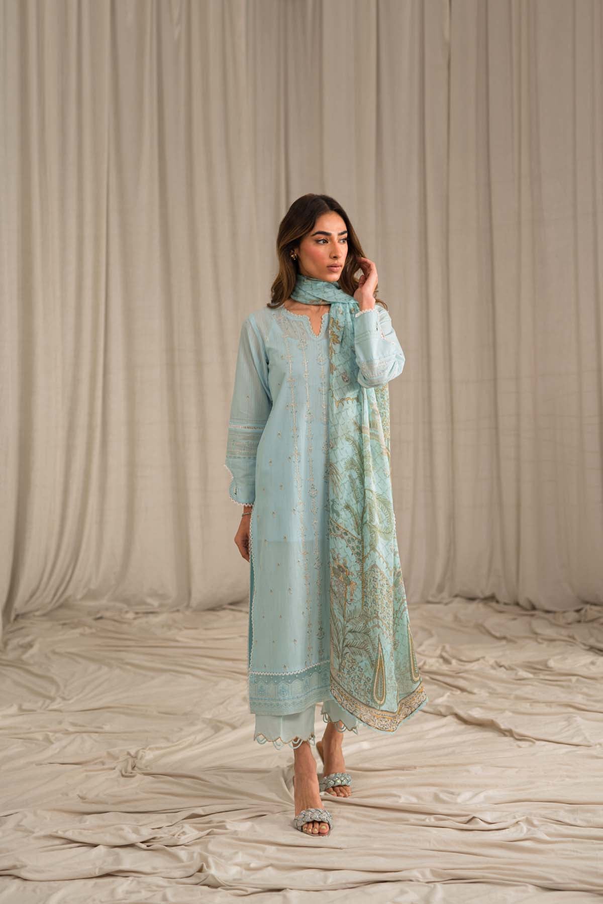 Sahar | Mirage Spring Luxury 24 | Slub Lawn 3 Piece (Embroidered) - House of Zarish