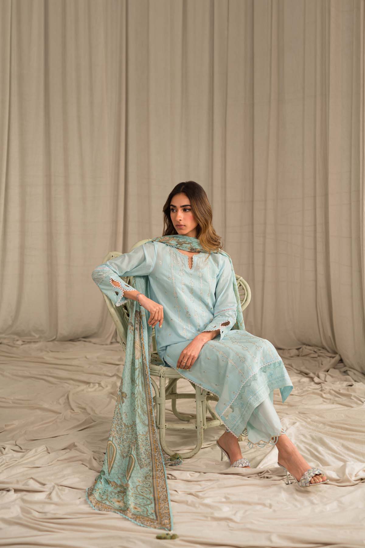 Sahar | Mirage Spring Luxury 24 | Slub Lawn 3 Piece (Embroidered) - House of Zarish