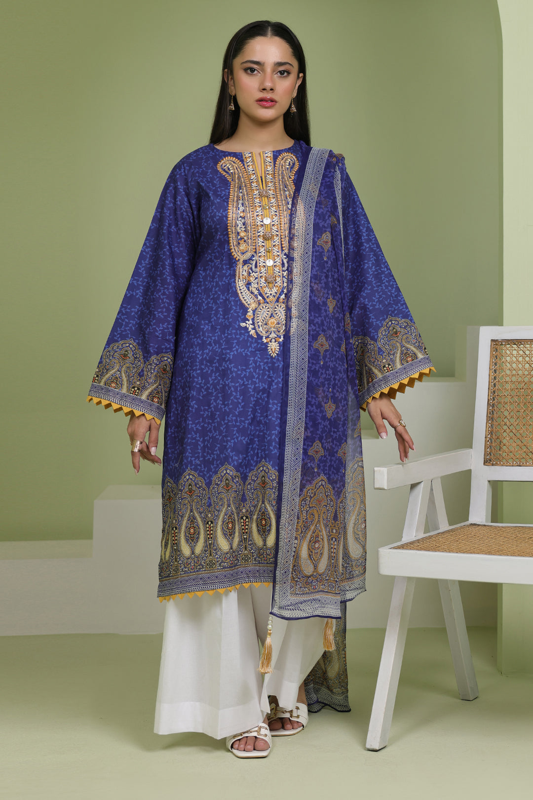Zellbury | Unstitched 2 Piece Lawn | Embroidered Shirt Dupatta - 1688 - House Of Zarish