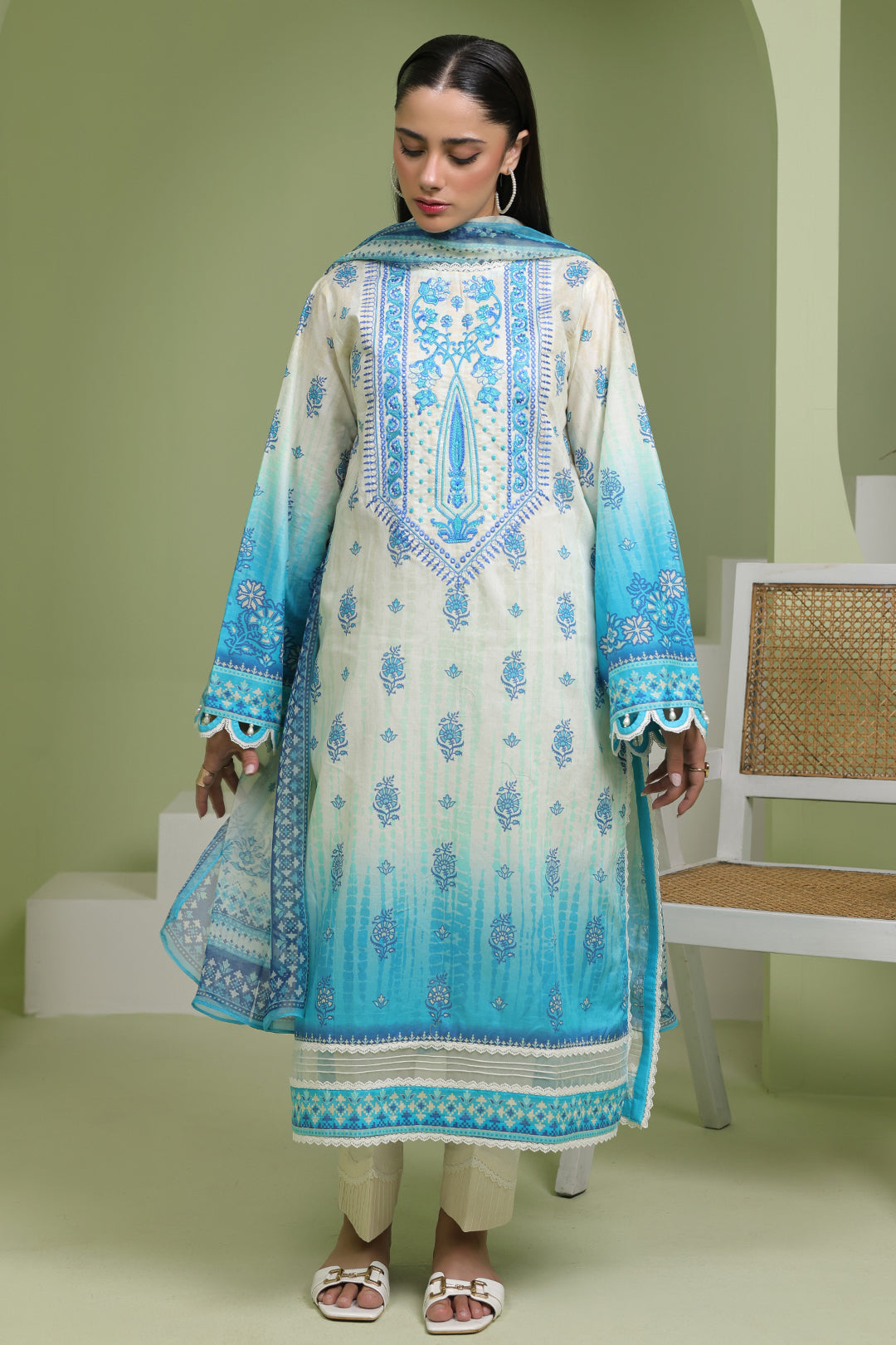 Zellbury | Unstitched 2 Piece Lawn | Embroidered Shirt Dupatta - 1694 - Libasekhas