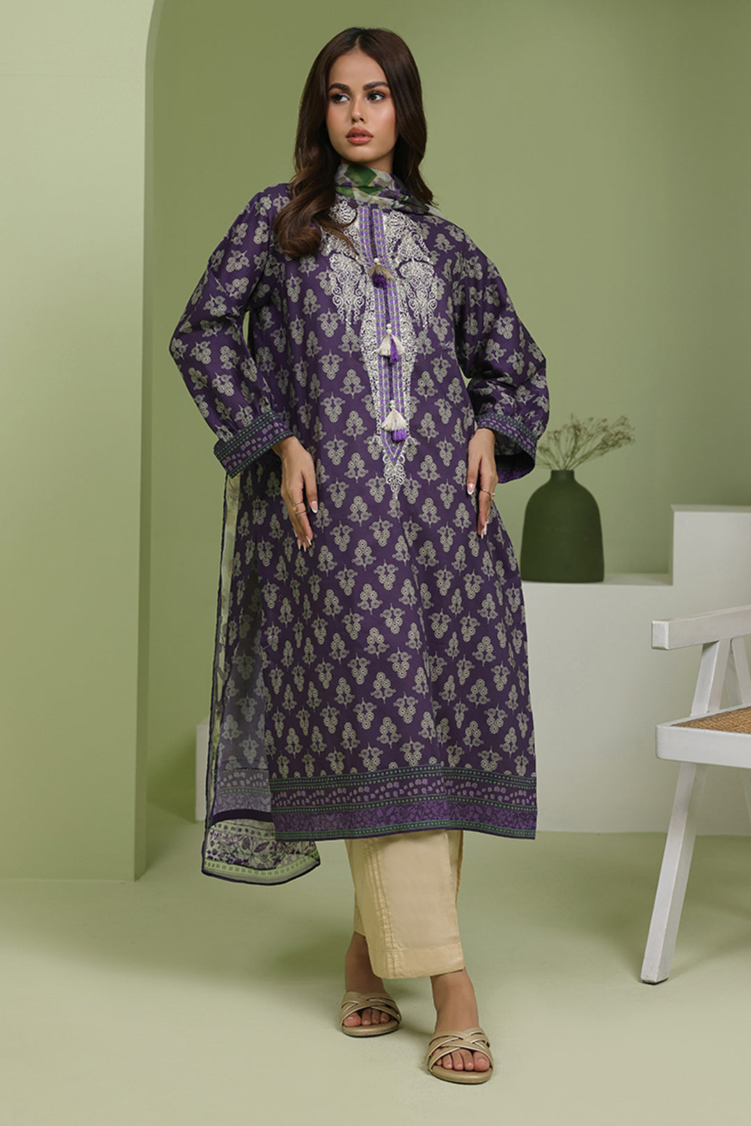 Zellbury | Unstitched 2 Piece Lawn | Embroidered Shirt Dupatta - 1695 - Libasekhas
