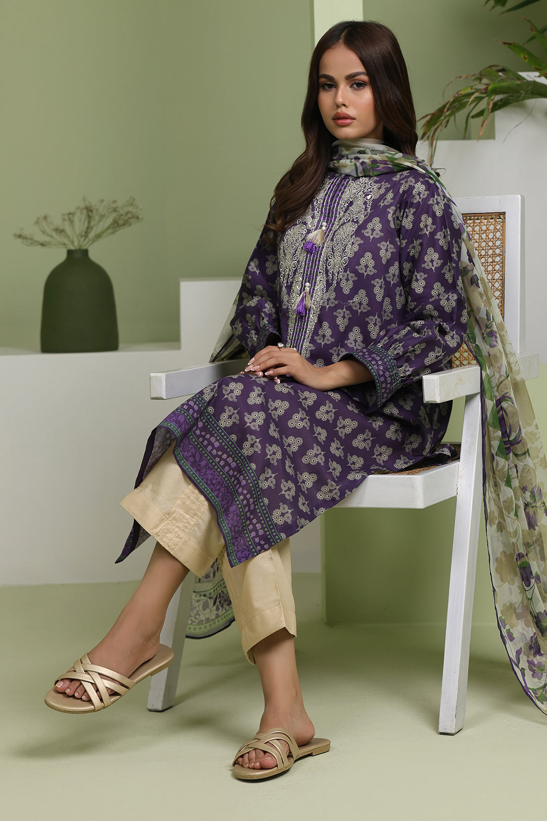 Zellbury | Unstitched 2 Piece Lawn | Embroidered Shirt Dupatta - 1695 - House Of Zarish