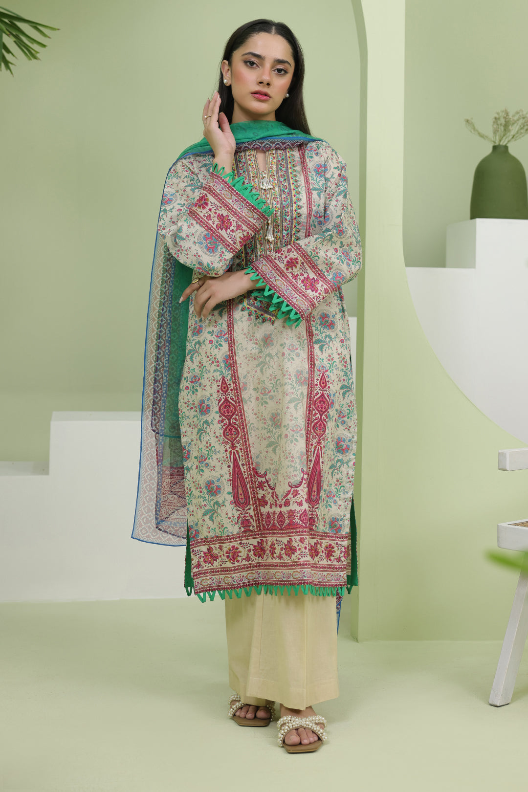 Zellbury | Unstitched 2 Piece Lawn | Embroidered Shirt Dupatta - 1714 - House Of Zarish