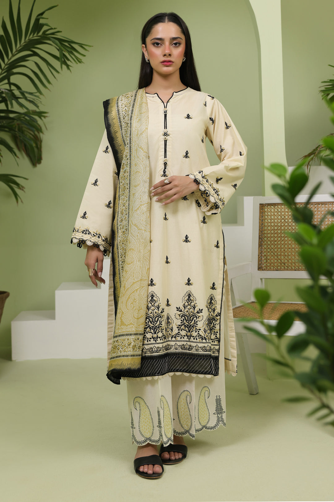 Zellbury | Unstitched 3 Piece Lawn | Embroidered Shirt Shalwar Dupatta - 1369 - House Of Zarish